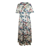 Ljetne haljine za žene V-izrez kratki rukav cvjetni linijski haljina Ležerne prilike, Ležerne prilike,