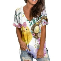 Košulje za žene Grafičke majice Casual i Ljeto V izrez kratkih rukava majica Uskršnja štampa majica