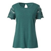 Žene Ljetne vrhove Ženski patchwork okrugli izrez Bluze kratkih rukava Tuničke majice zelena 2xl