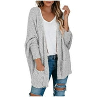 Zimski kaput za žene - kokice s dugim rukavima otvoreni prednji džepovi prevelizirani kardigan džemper
