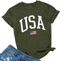 Košulje od 4. jula za žene Ljeto Plus veličine Vintage American Flag Ispiši posadu Kratki rukav Grafičke