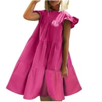 Ženska ljetna moda Casual Okrugli izrez Solid ruffle haljina Ljeto Vintage Boho Flowy Sendresses Jesen