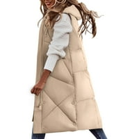HUNPTA WOMENS zimski kaput bez rukava dugi dukseri za toplu kaput s džepovima prekrivena vanjska jakna