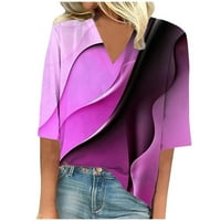 Majice za rukav za žene V izrez cvjetni ispis bluza casual labavi fit tunik tees, rukav tees closety