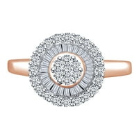 0. CTTW Round & Baguette Rezani bijeli prirodni dijamantski halo prsten u 14K čvrstih ruža zlata