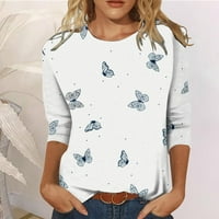 Dyfzdhu majica za žene casual modni leptir štampanje o vratu tri četvrtine rukava na majici majica
