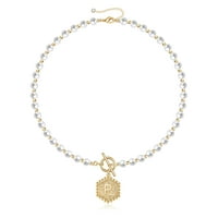Zlatna ogrlica za žene šesterokutna inicijalna privjesak biserna ogrlica za djevojčice pokloni nakita