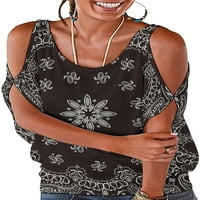 Crna paisley bandana ženska hladna ramena T majica labave ležerne tees kratki rukav ljetni vrhovi