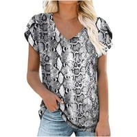 Ženski bluze Ženska modna labava temperament s kratkim rukavima, pulover V-izrezom tiskana majica TOP