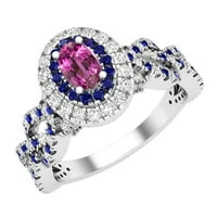 Dazzlingock Collection 6x Oval Pink Sapphire sa okruglim plavim safirom i bijelim dijamantnim isprepletenim