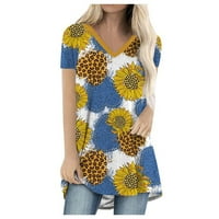 Ženski bluze Ženski modni ležerni print V-izrez kratkih rukava tiskana majica plavi xl