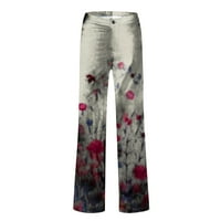 Tking modne ženske hlače široke nogu ravno ležerne pantalone cvjetne tiskane džepove Zip dugme bez kaiš