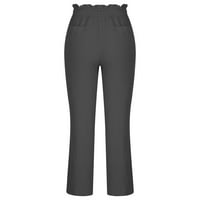 Ženske pilinge hlače joggers žene kapri hlače pantalone visokog struka, dugačka ravna noga tamno siva