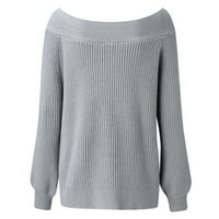 Ketyyh-Chn Žene Jeseni džemperi Dugi rukav pulover prugasti plus veličine pleteni džemperi vrhovi siva,