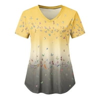 Koaiezne bluze za žensku košulju za žene modni gradijentni tisak kratkih rukava V izrez za odmor za