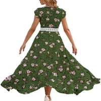 Voguele žene sandress v izrez duga haljina cvjetni print maxi haljine ljetni kaftan zeleni m