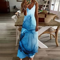 Charella Wemens tiskana prsluka Sling haljina Summer rukava V-izrez Casual Long Maxi haljina plava, xxxxxl