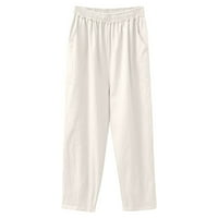 NSENDM Ljetne hlače za žene Ležerne prilike lagane pamuk, ženske hlače za široke noge Flowy Drop ruffle crteže struk, A, XL