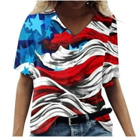 Ženska modna casual slobodna dana neovisnost Ispis kratkih rukava V majice za majice za bluzu m