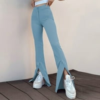 Yoga hlače visokog struka za žene ljetni gumb patentni hlače s elastičnim strukom, pantalone duge svjetlo
