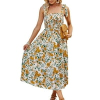 Sandresses za ženske ležerne ljetne cvjetne haljine bez rukava ruched kvadratni vrat nagli elegantna