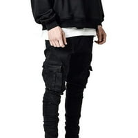 Uorcsa teretana uska učvrsne traperice na otvorenom modni patentni zatvarač Muške hlače crna