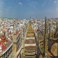 Visok kutni pogled na katedralu sa Cityscape, Katedralom Seviljom, Seviljom, Andalusijom, Španija Poster
