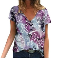 FESFESFES kratki rukav za žene cvjetna otisnuta bluza dame labava V izrez Tunika na vrhu casual majica