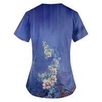 Ženski ljetni vrhovi ženske vrhove rastezljivi modni ispisani rad sa džepnim majicama kratkih rukava