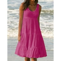 Kružne suknje za žene Ženske pjećenja Ljeto SOLID bez rukava Party haljine za haljine za plažu za tinejdžere bavi se klirensom vruće ružičaste haljine