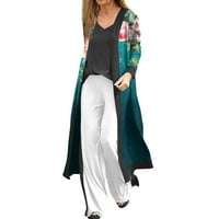 Tking Fashion Women Cardigan Lagana otvorena prednja dugačak rukav retro tiskana gornja lagana dugačka