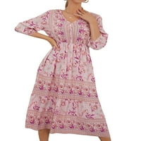 AFUNBABY Ženska ležerna boemska haljina, odmorna cvjetna tiskana polovina rukava s V-izrezom midi haljina