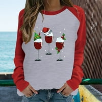 Sretne božićne košulje žene božićne čaše za vino Print casual okrugli vrat Raglan dugih rukava pulover