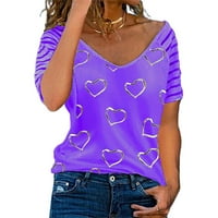 Žene Casual Loress Majice kratki rukav modni srčani tisak The Majice The majice, ljubičasta, s