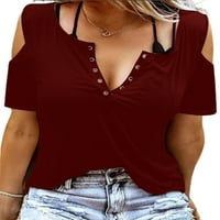 Pfysire Womens Plain V Vruća hladnih ramena T majice Summer Casual Labavi bluza s kratkim rukavima