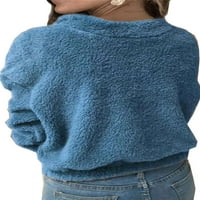 Ženska casual dugih rukava ovratnik pulover pulover Solid Boja Duks Fuzzy Fau Fleece Zip up dlake