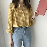Stibadium Fashion New Korean Okrugli vrat Plaćeni labavi Ležerne majica s dugim rukavima Yellow
