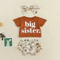 Aturuste Baby Girl Sestry Odgovara odjeću Cvjetni ispis Kratki rukav + kratke hlače + trake za glavu