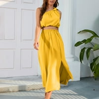 FINELYLOVE Ležerne haljine za letnje letnje za žene za žene izrez s čvrstim rukavima bez rukava žuto