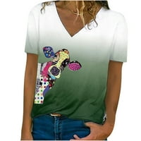 Ženske vrhove Dressy casual fashionv vrat kratki rukav majica Majica Ljetni cvjetni otisci Bluze Green