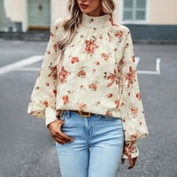 Vrhovi za žene šifon bluza s dugim rukavima Vintage cvjetno tiskane majice Fall Floral Top osnovna grafička