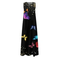 Sayhi ljetna haljina za žene bez rukava V izrez cvjetni print Flowy Laove Beach Maxi haljine crni xxl