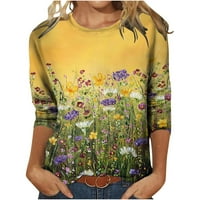 Ženska ljetna majica modni cvjetni ispisani okrugli vrat dugih rukava casual labavi fit slatki osnovni