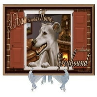 Greyhound Dog šape na prozoru Kuća nije domaćim psećim znakovima s umjetnošću Scotta Rogera