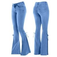 Čipke zvona dno dno hlače traperice za žene srednje struka širokog noga bootcut Slim traper hlače hlače