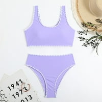 Split High Squik Backless Solid Boja Ženska kupaći kostimi Bikini setovi Tankini kupaći odijela za žene Purple XL
