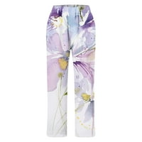 Puuawkoer ženske ležerne elastične strugove Labave pantalone Jednostavni cvijet za ispis džepne pantalone