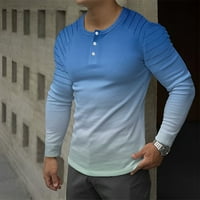 Kali_store majice s dugim rukavima za muškarce muške majice na vrhu tanke majica u boji sa džepom plavom