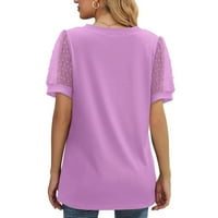 Hoksml ljetni vrhovi, modni ženski kauzalni V-izrez Vintage Solid bluza Majica kratkih rukava Aktivni