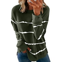 Knosfe Plus Size Tops Clearance Side Split Crew Neck Cute Sweatshirts Long Sleeve Stripe Print Fashion